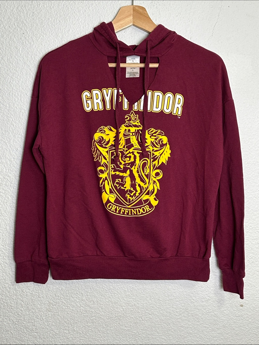 Harry Potter Gryffindor Hooded Sweatshirt V-Neck Cut Out Burgundy Juniors Medium